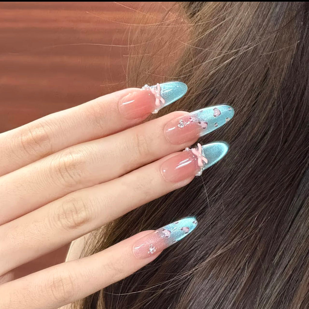 Blue Bow Dream Nails
