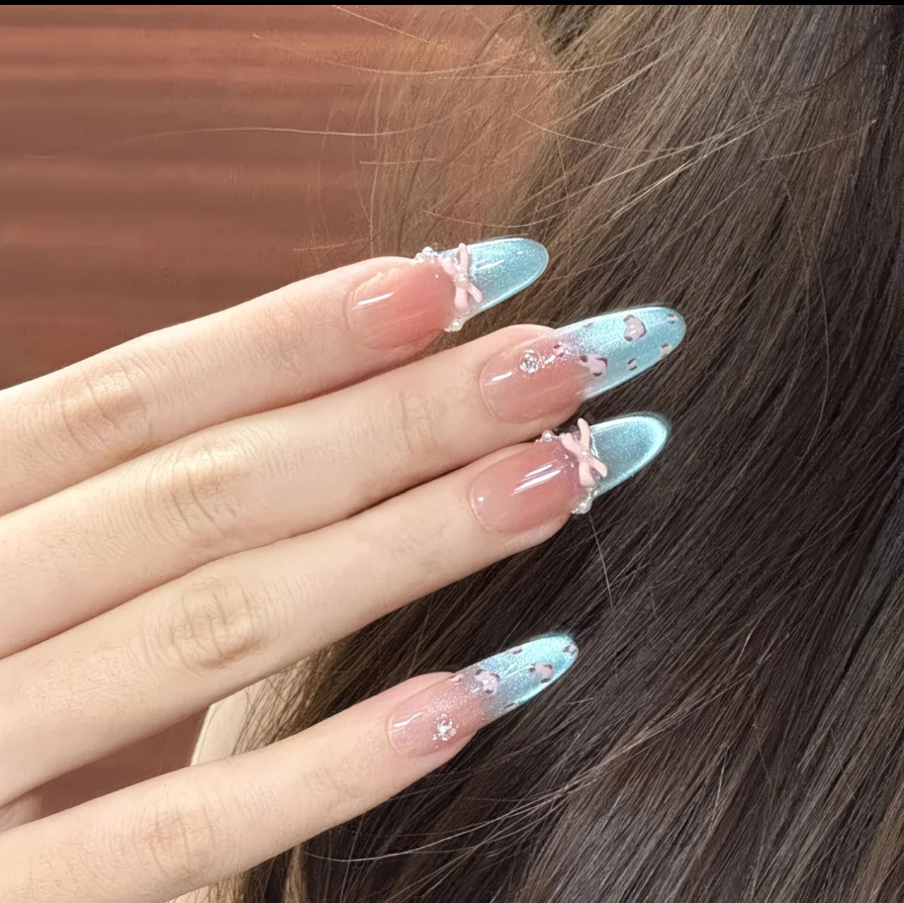 Blue Bow Dream Nails