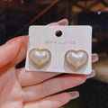 Pearl Heart Crystal Stud Earrings