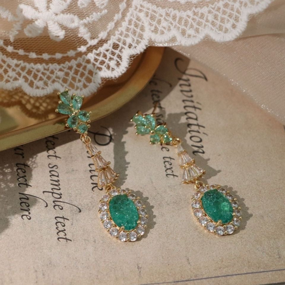 Elegant Emerald Green Floral Drop Earrings