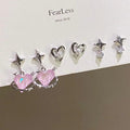 Pink Heart & Star Crystal Earrings Set