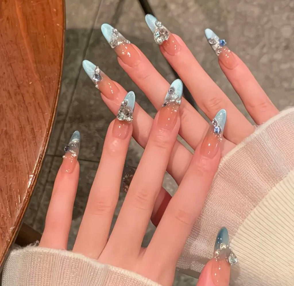 Silver Heart Glam Nails