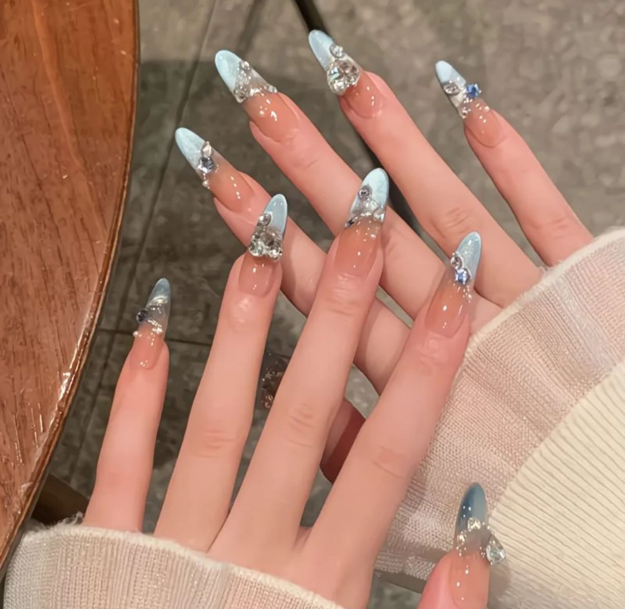 Silver Heart Glam Nails