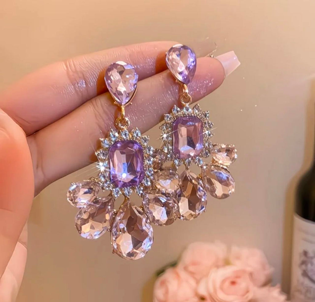 Royal Amethyst Crystal Drop Earrings