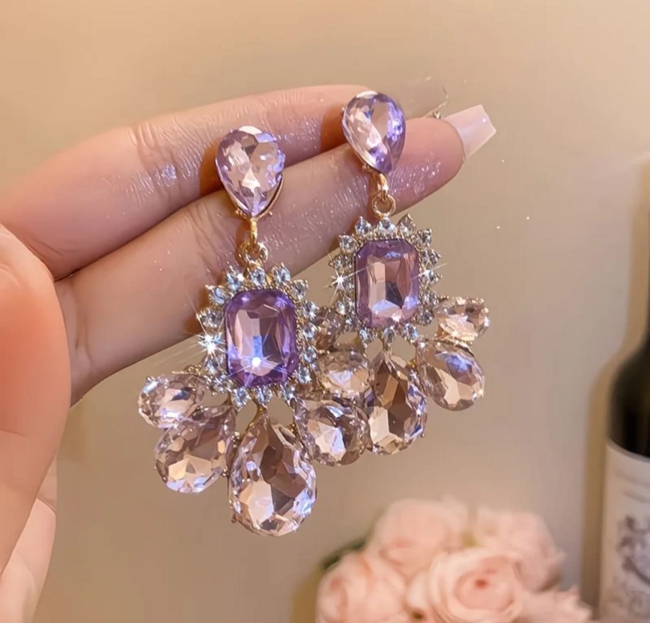Royal Amethyst Crystal Drop Earrings