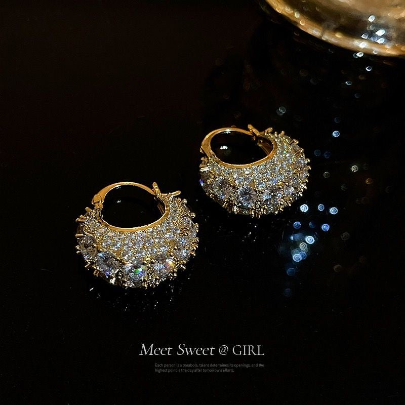 Luxury Crystal-Encrusted Gold Hoop Earrings