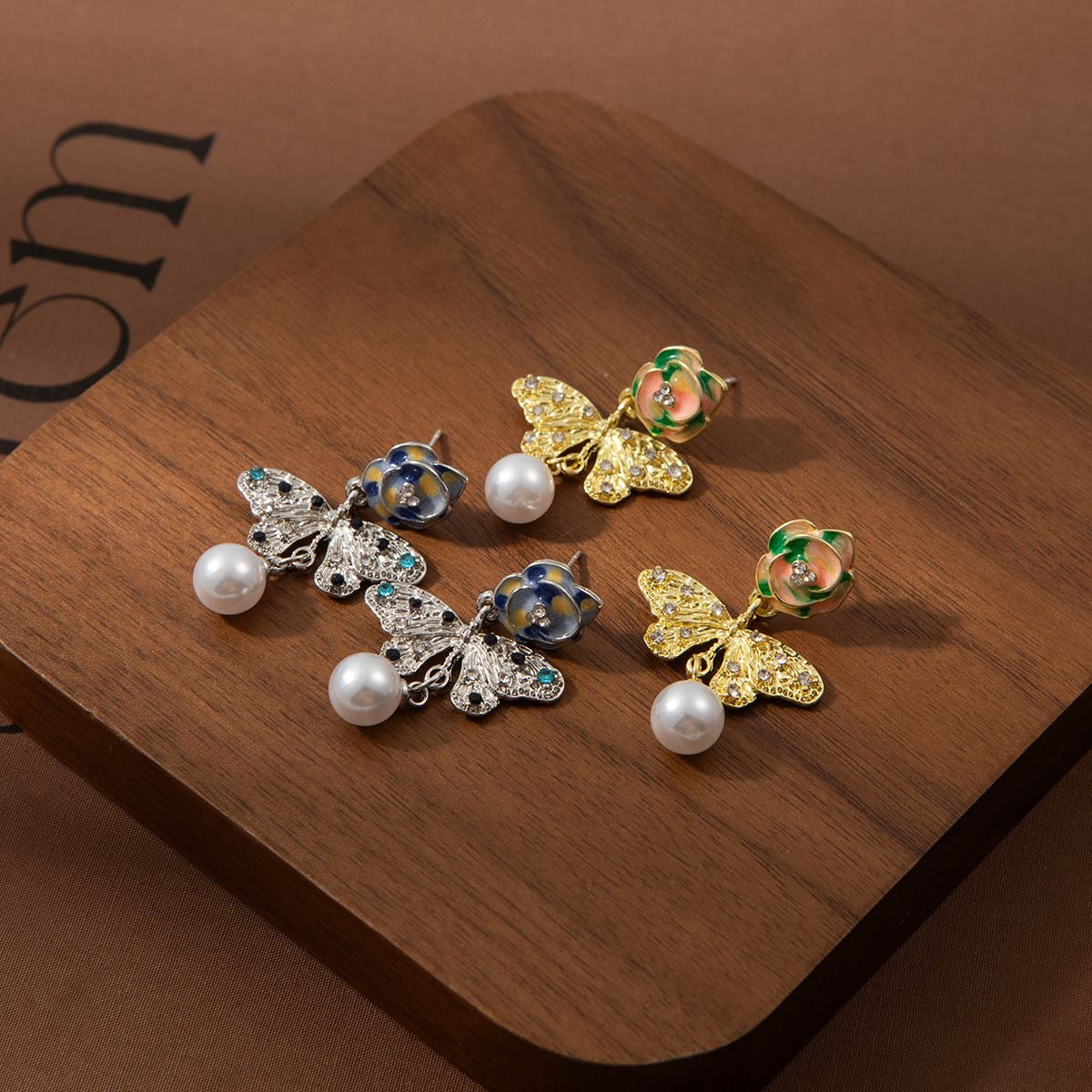 Elegant Butterfly & Flower Pearl Earrings