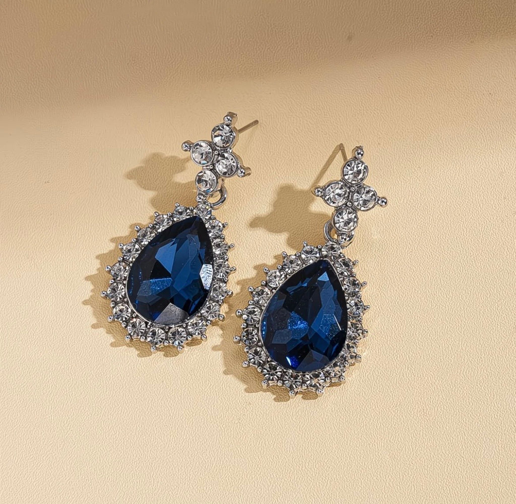 Royal Sapphire Crystal Necklace and Earrings Set