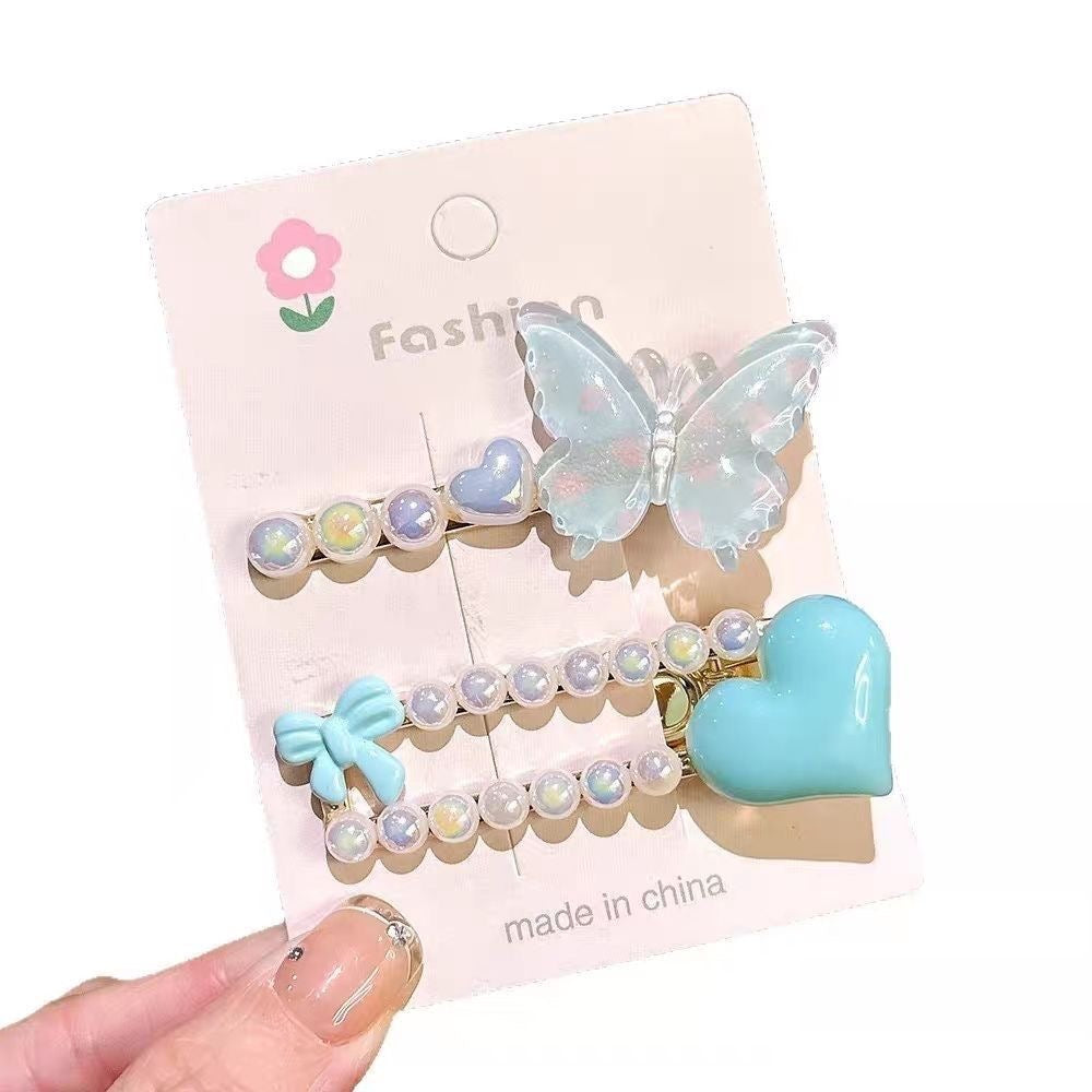 Kawaii Butterfly & Heart Pearl Hair Clip Set – 2-Piece Pastel Barrettes