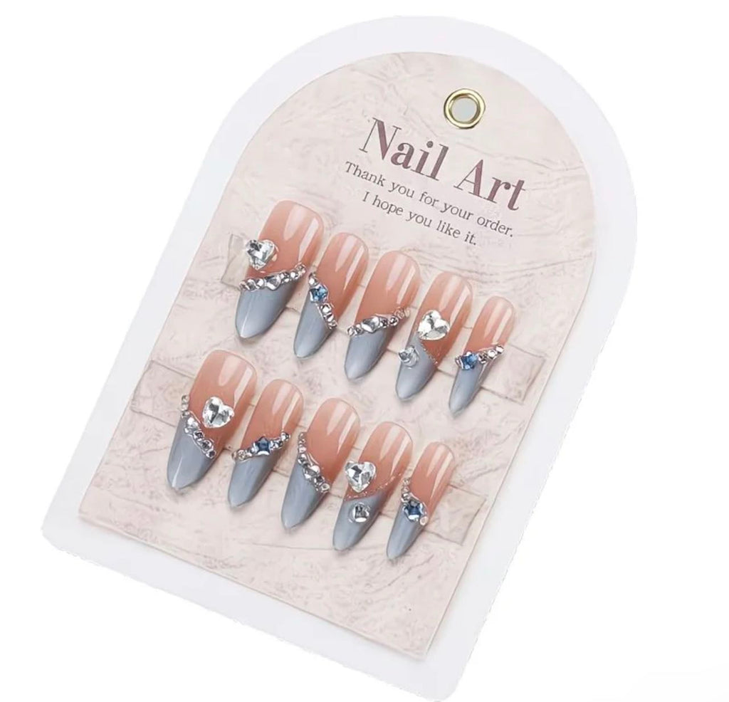 Silver Heart Glam Nails