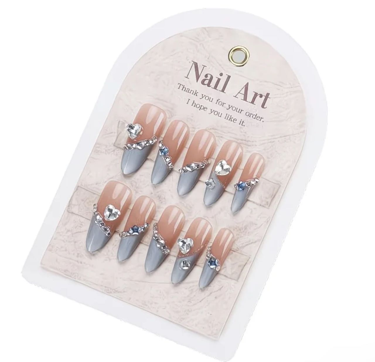 Silver Heart Glam Nails
