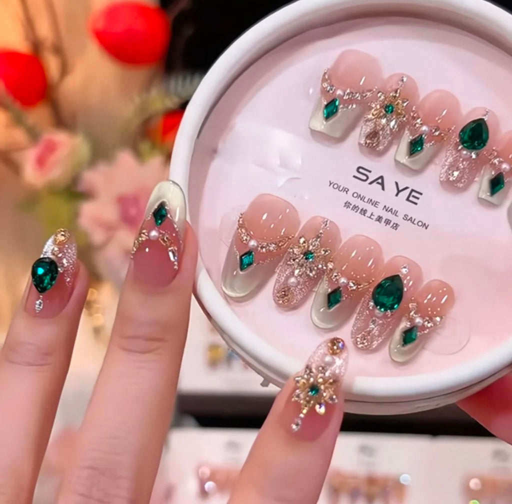 Emerald Royal Glam Nails