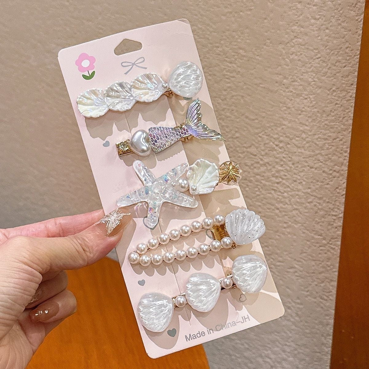 Pastel Mermaid Ocean Hair Clip Set – Shell, Starfish & Pearl Barrettes