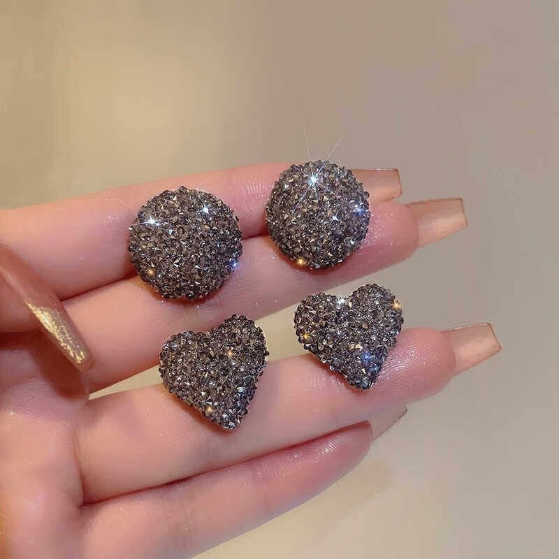 Sparkling Heart & Round Crystal Stud Earrings