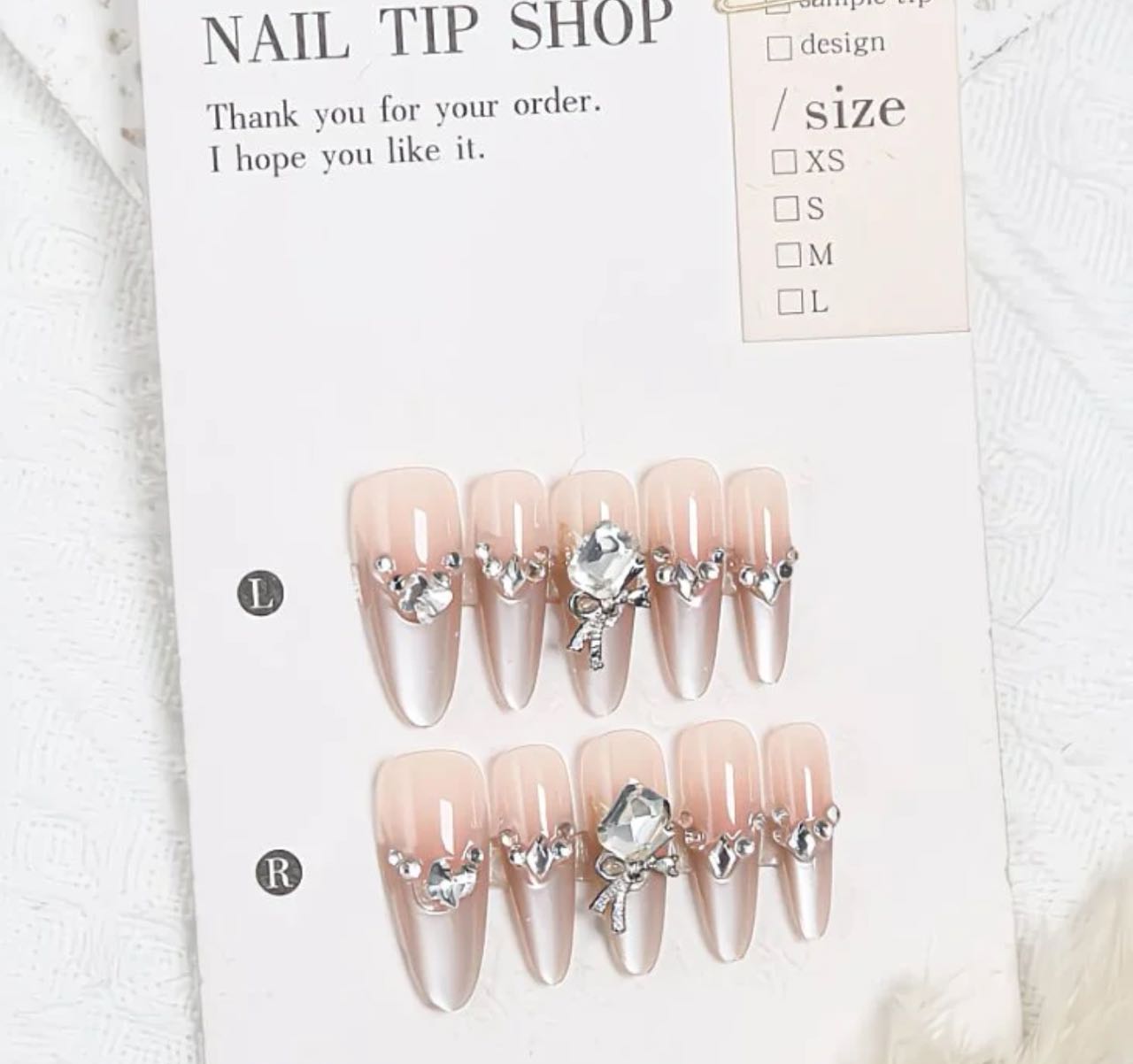 Crystal Bow Charm Nude Nails