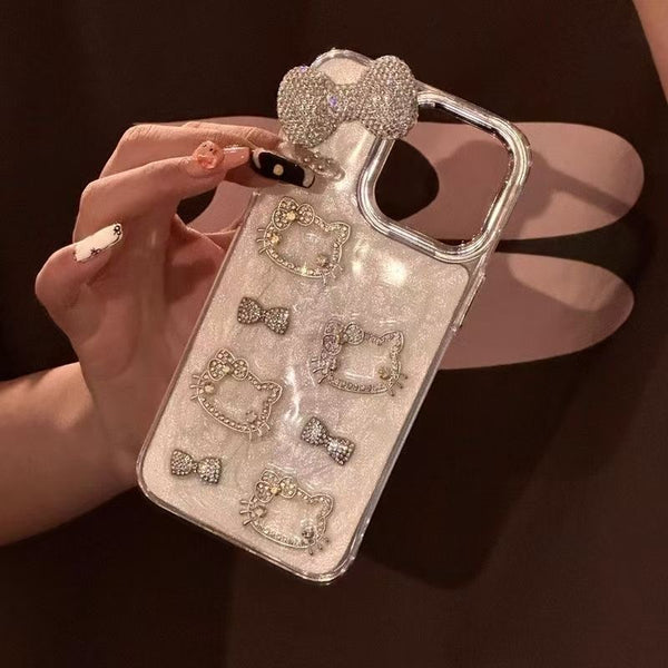Luxury Kawaii Cat Rhinestone iPhone Case – Pearl Glitter Edition