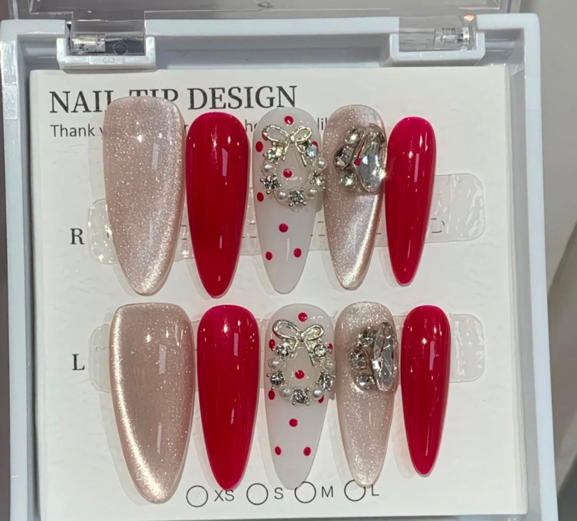 Red Bow Rhinestone Nail Art