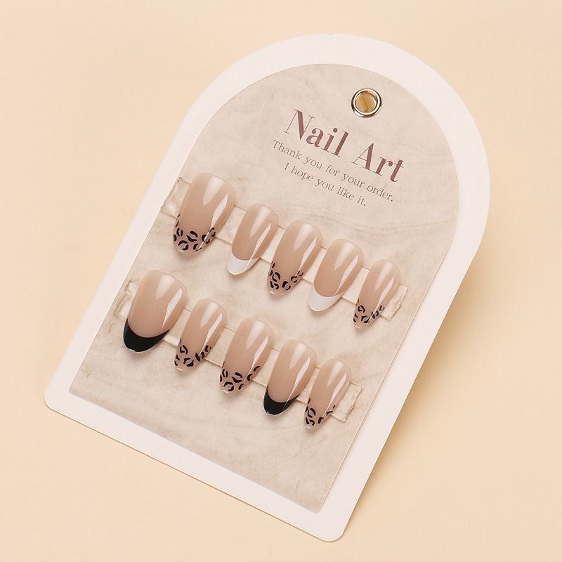 Nude Black Leopard French Tip Press-On Nails 🖤🐆