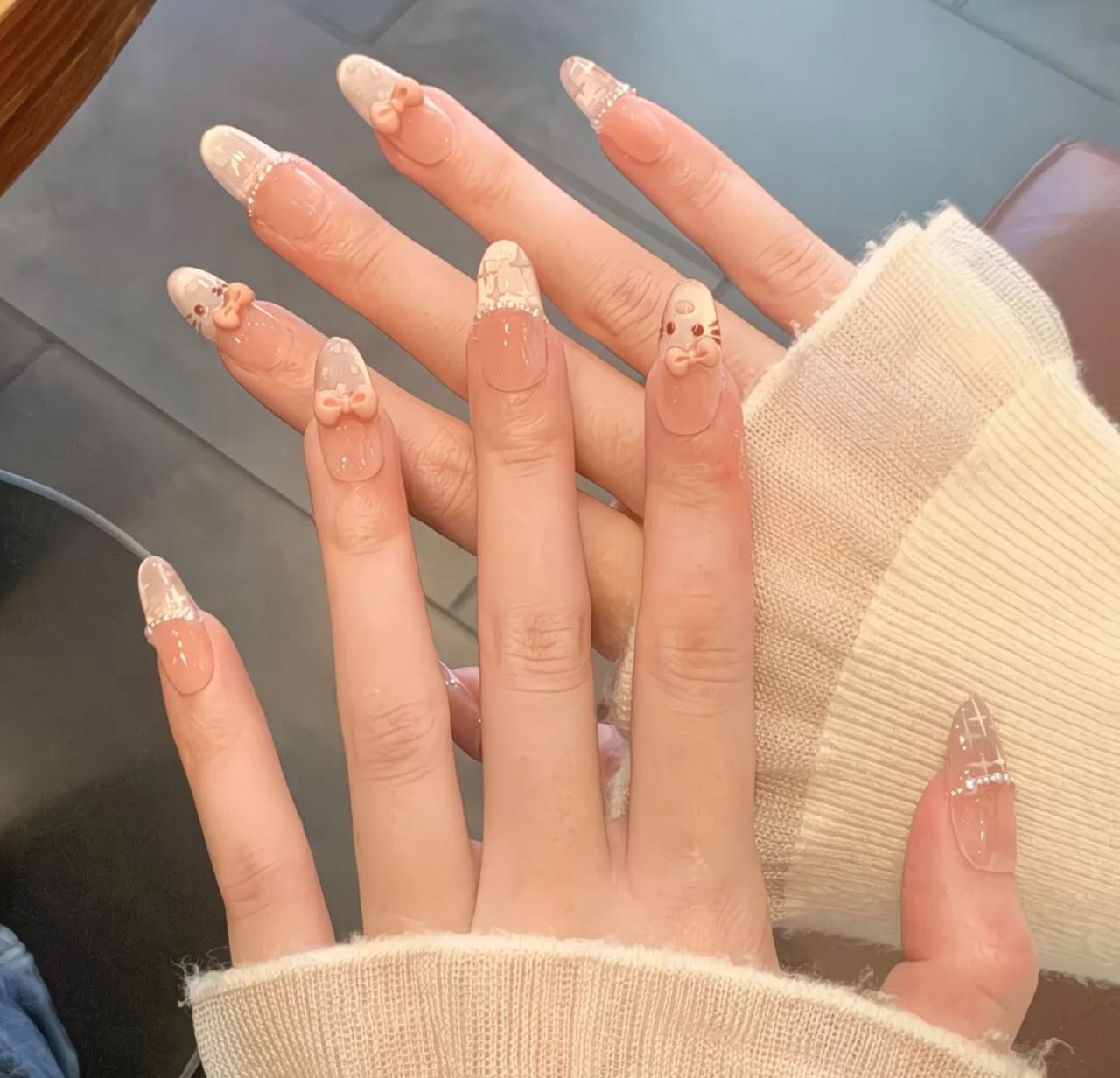 Sweet Blush Bow Nails
