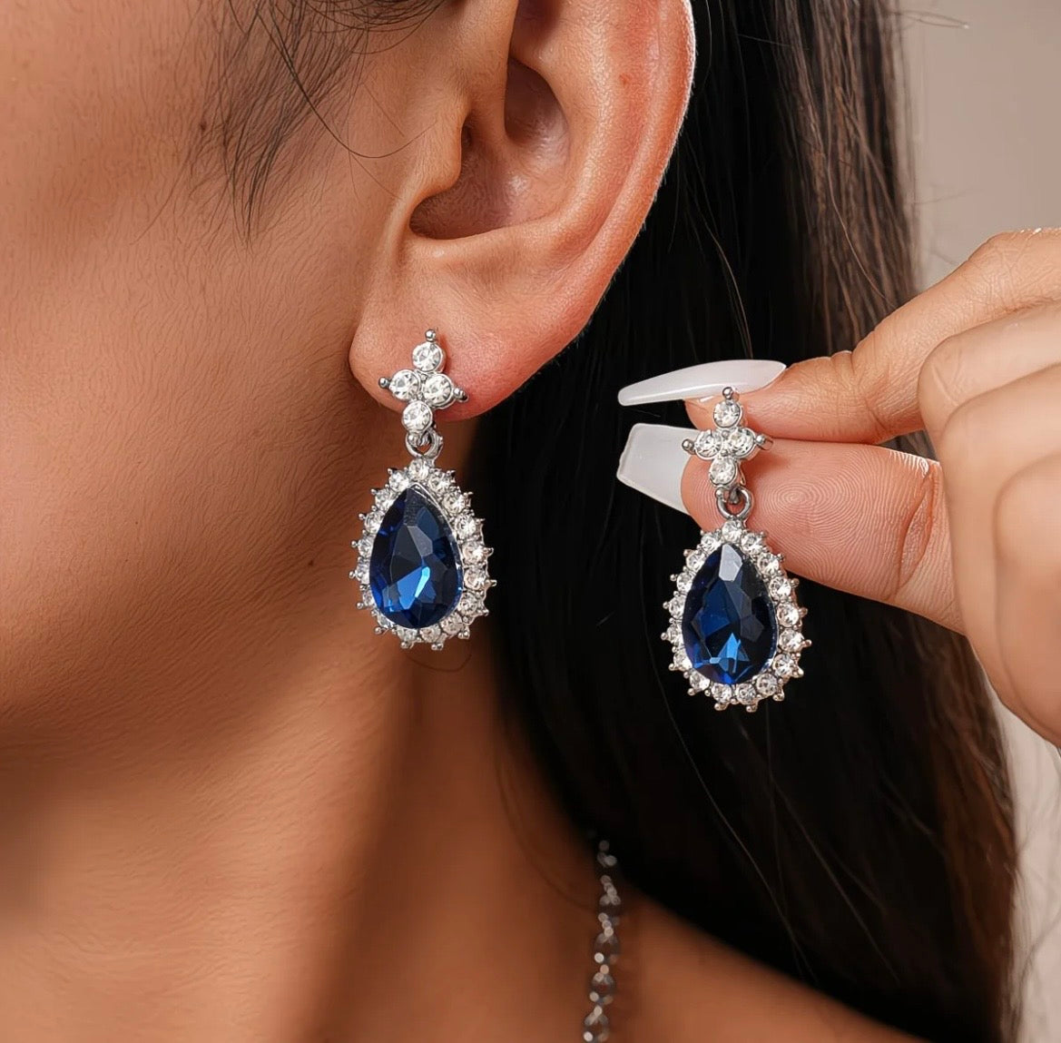 Royal Sapphire Crystal Necklace and Earrings Set