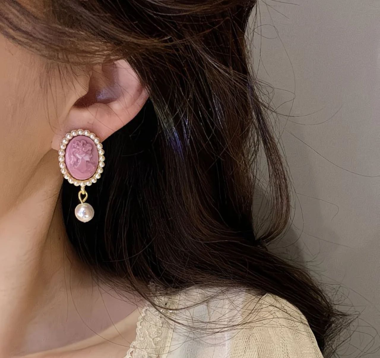 Vintage Pearl Cameo Earrings