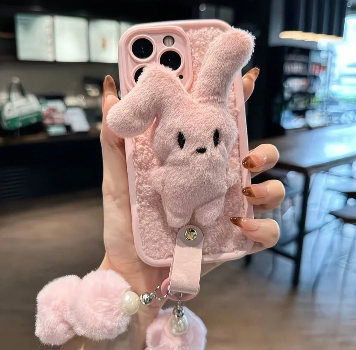 Fluffy Pink Bunny Plush Cas