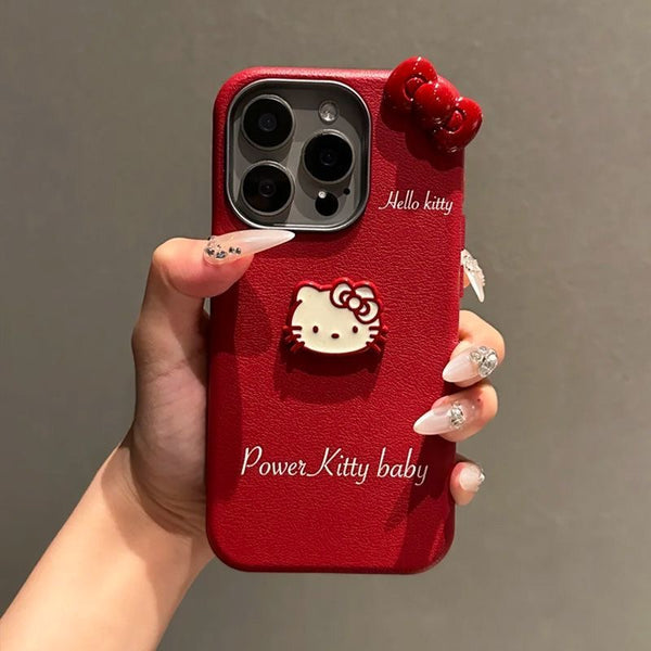 Red Hello Kitty 3D Bow Leather-Style iPhone Case – Power Kitty Baby Edition