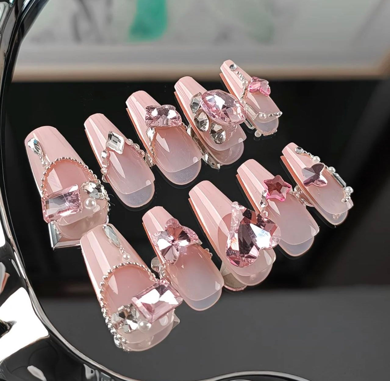 Pink Crystal Princess Nails