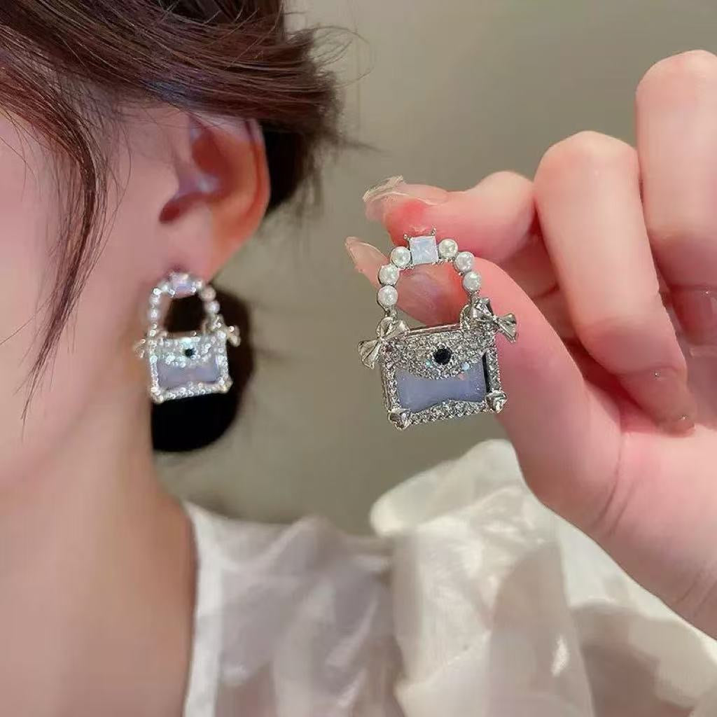 Elegant Pearl & Crystal Handbag Earrings