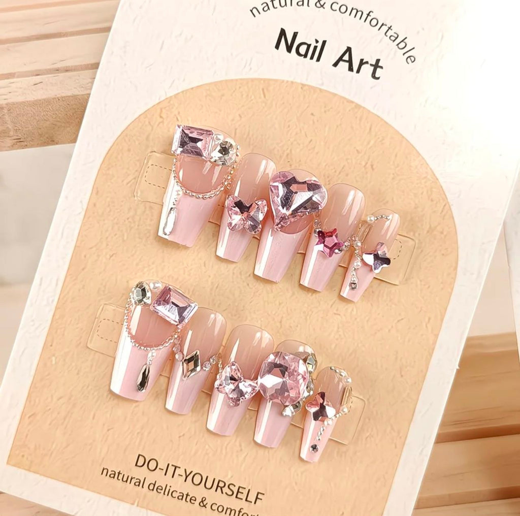 Pink Crystal Princess Nails