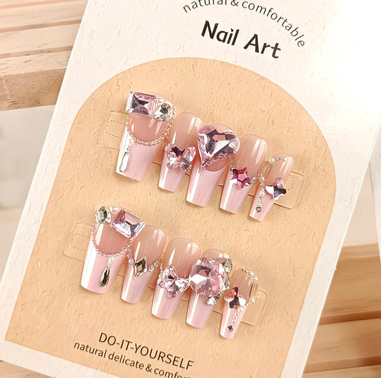 Pink Crystal Princess Nails
