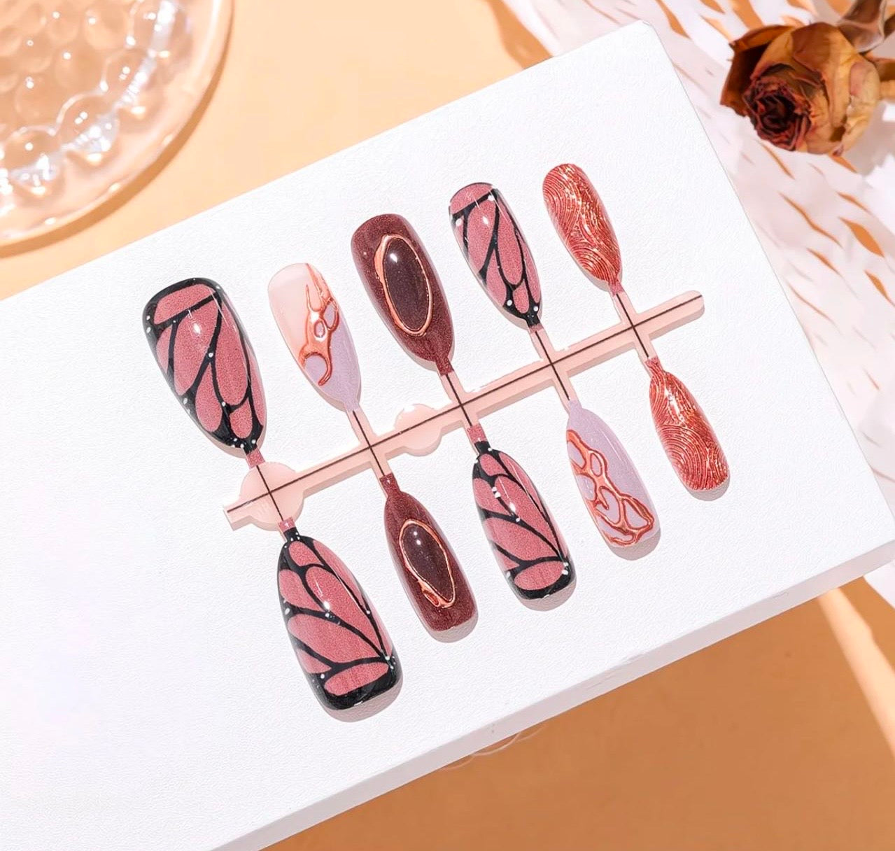 Rose Ember Butterfly Nails