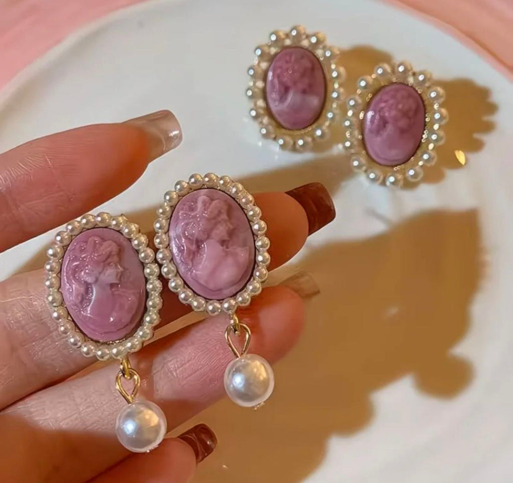 Vintage Pearl Cameo Earrings