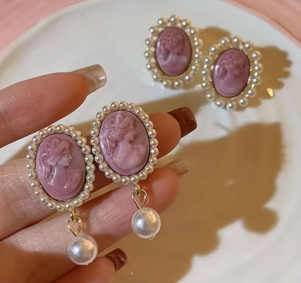 Vintage Pearl Cameo Earrings