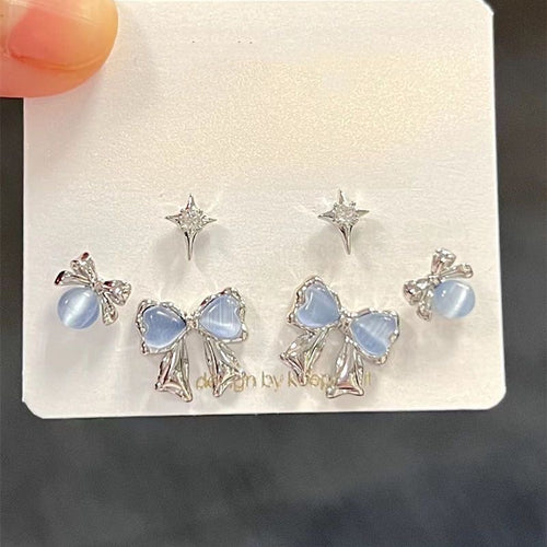Blue Opal Butterfly Bow Stud Earrings