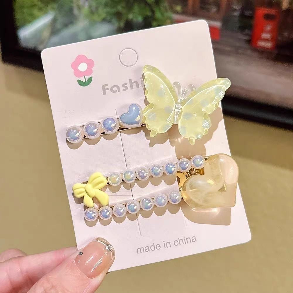 Kawaii Butterfly & Heart Pearl Hair Clip Set – 2-Piece Pastel Barrettes