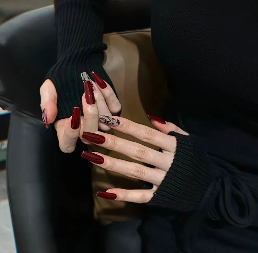 Crimson Bloom Elegance Nails