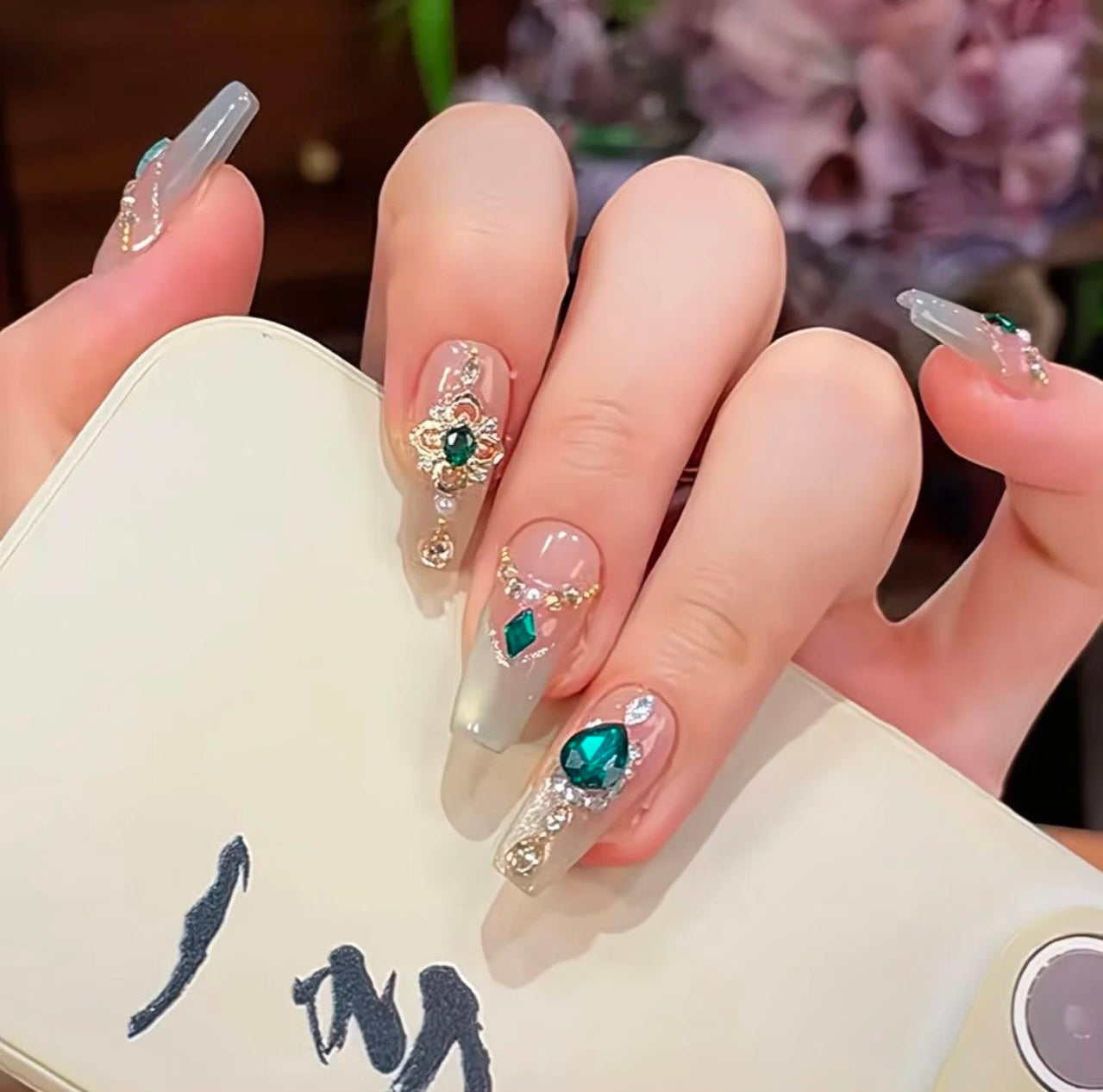 Emerald Royal Glam Nails