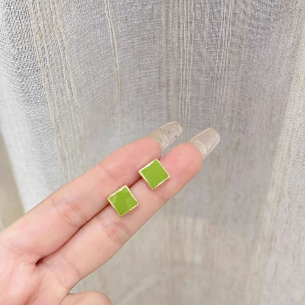 Emerald Green Minimalist Square Stud Earrings