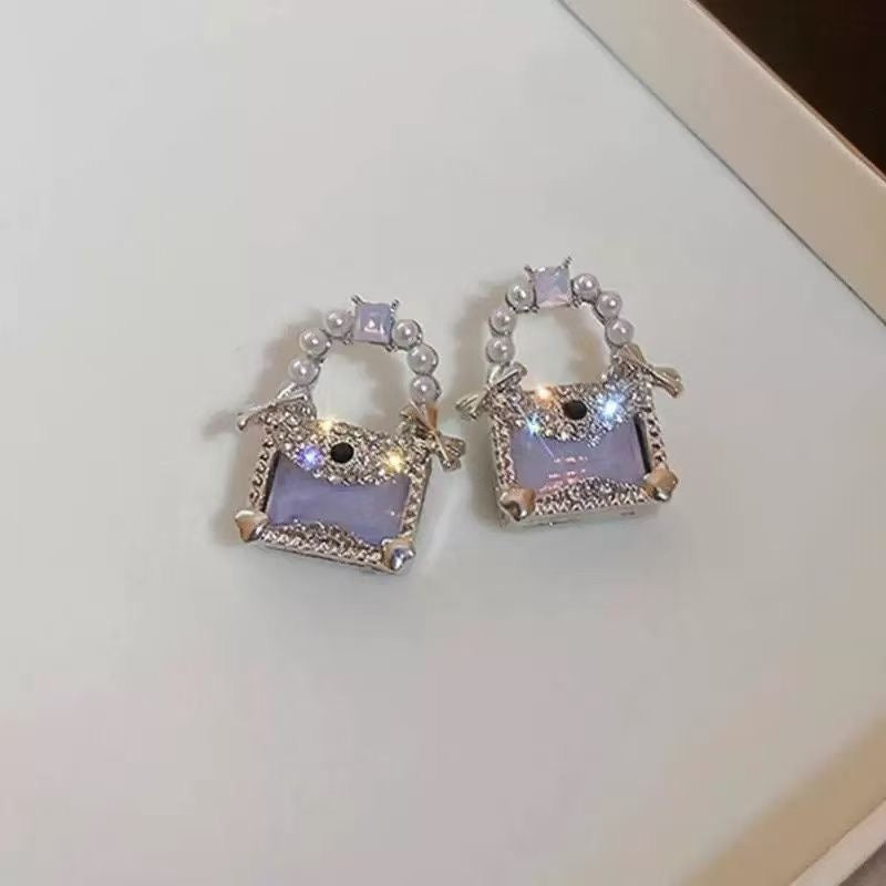 Elegant Pearl & Crystal Handbag Earrings
