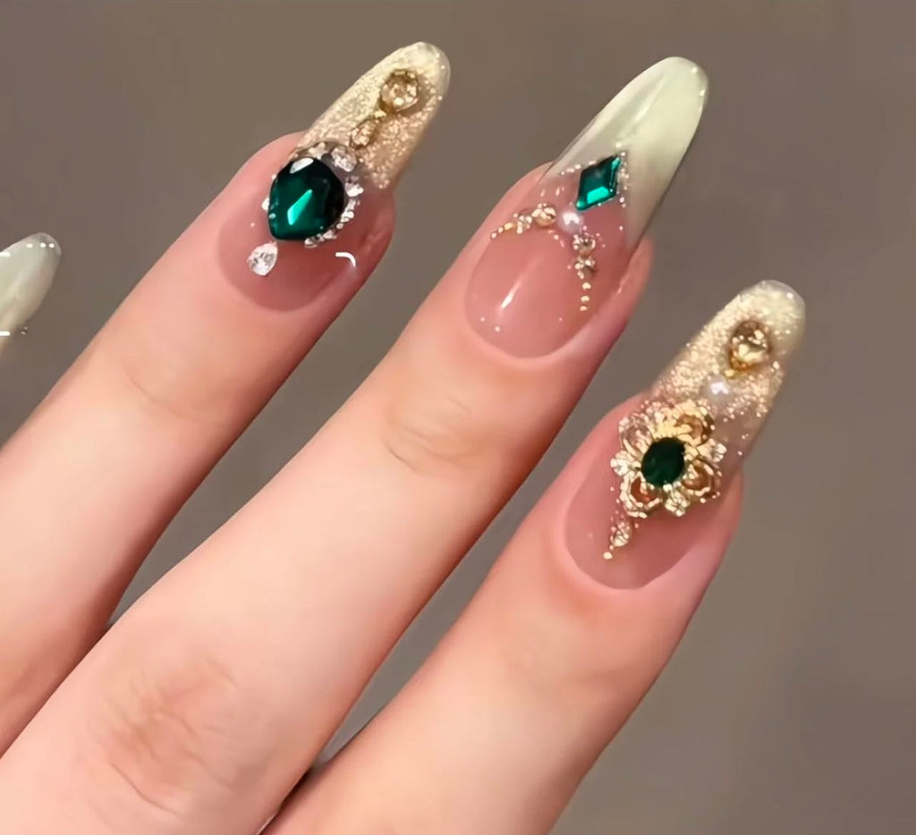 Emerald Royal Glam Nails