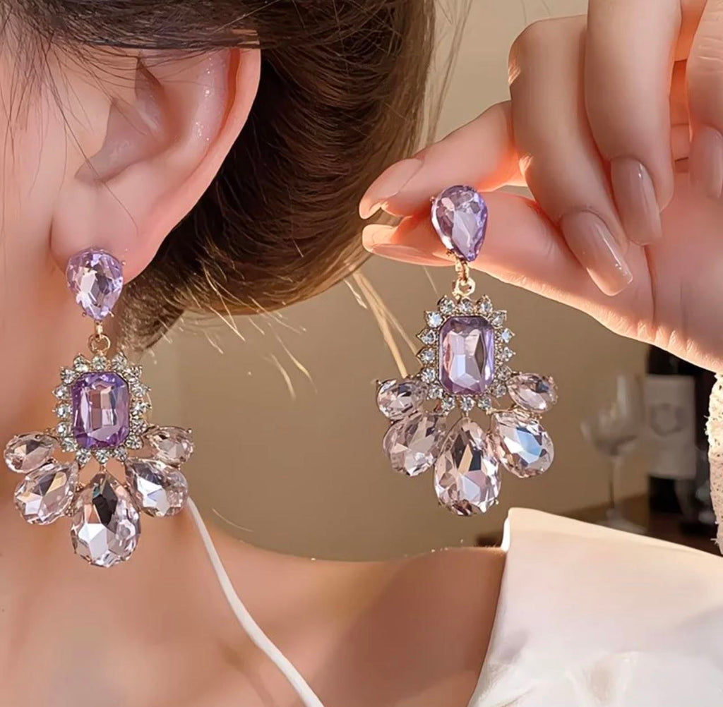 Royal Amethyst Crystal Drop Earrings