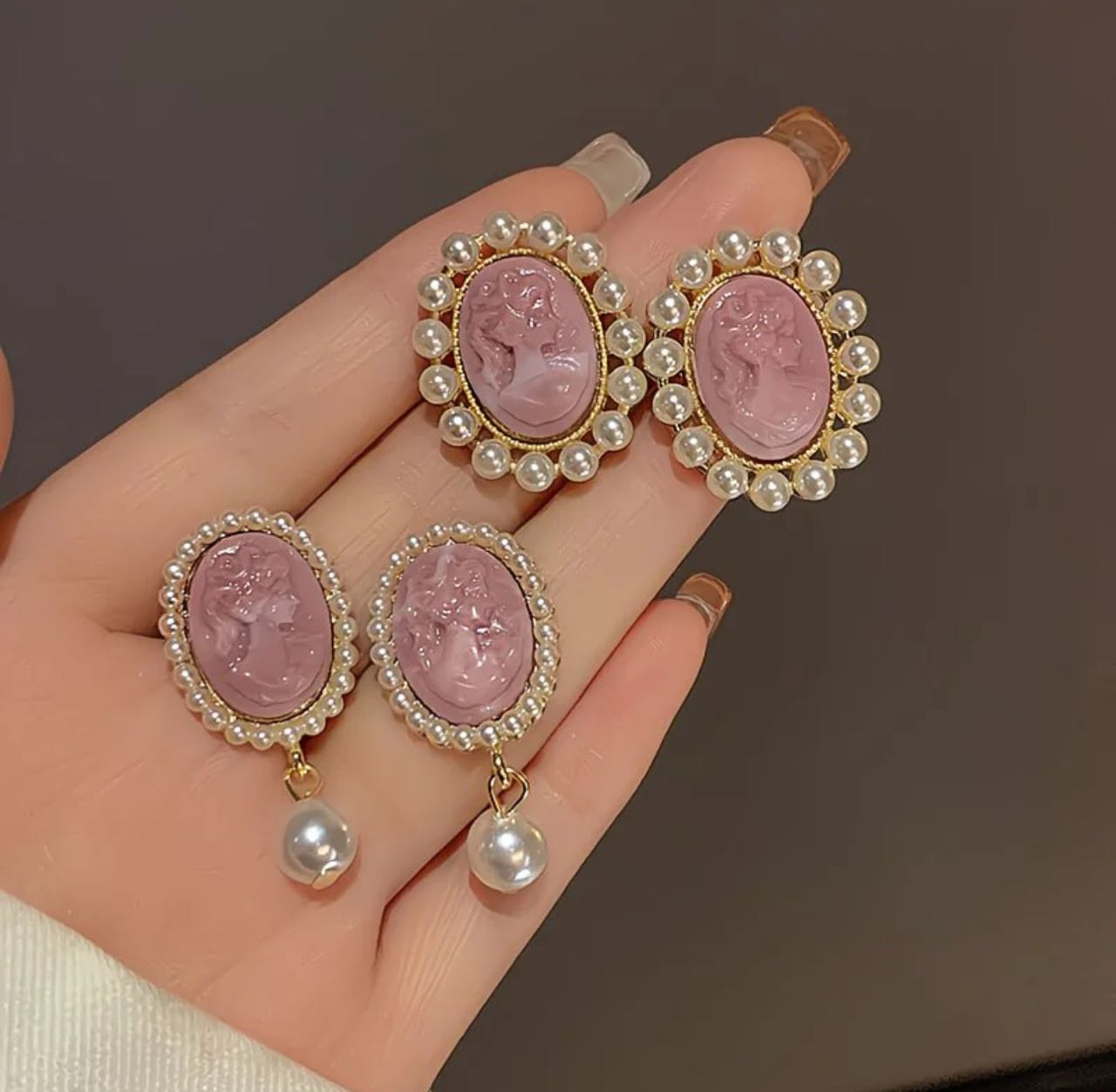 Vintage Pearl Cameo Earrings