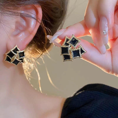 Black Crystal Star Cluster Earrings