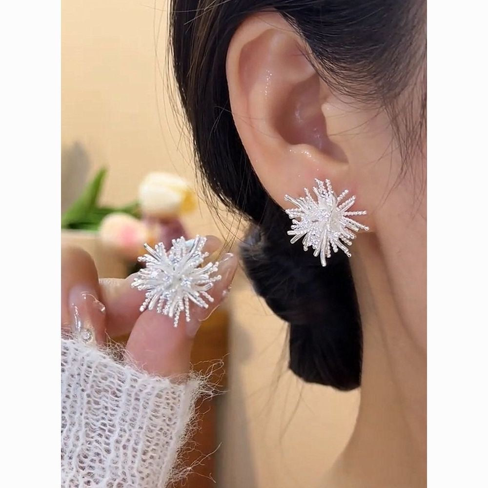 Silver Crystal Starburst Flower Stud Earrings