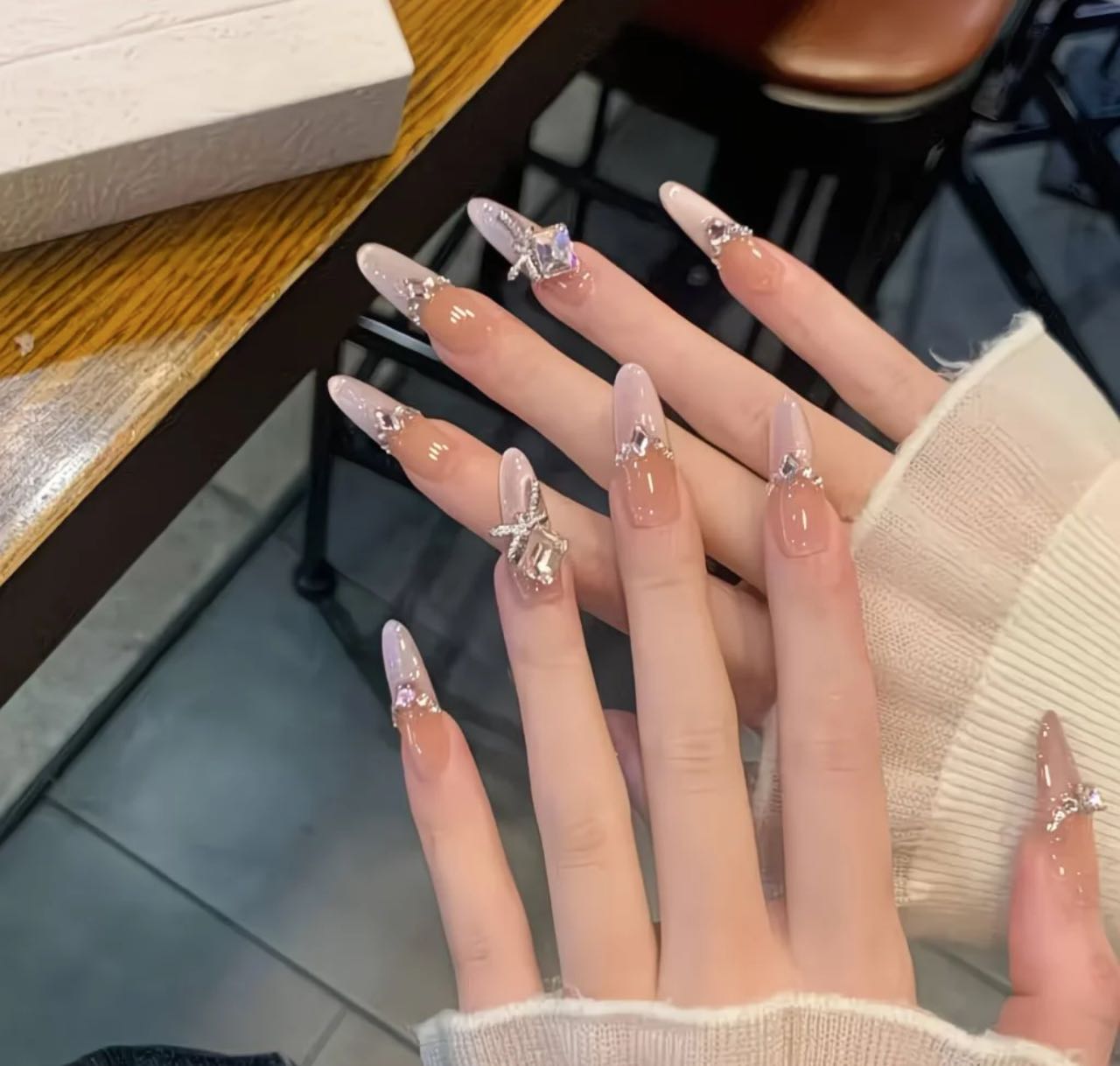 Diamond Nude Elegance Nails