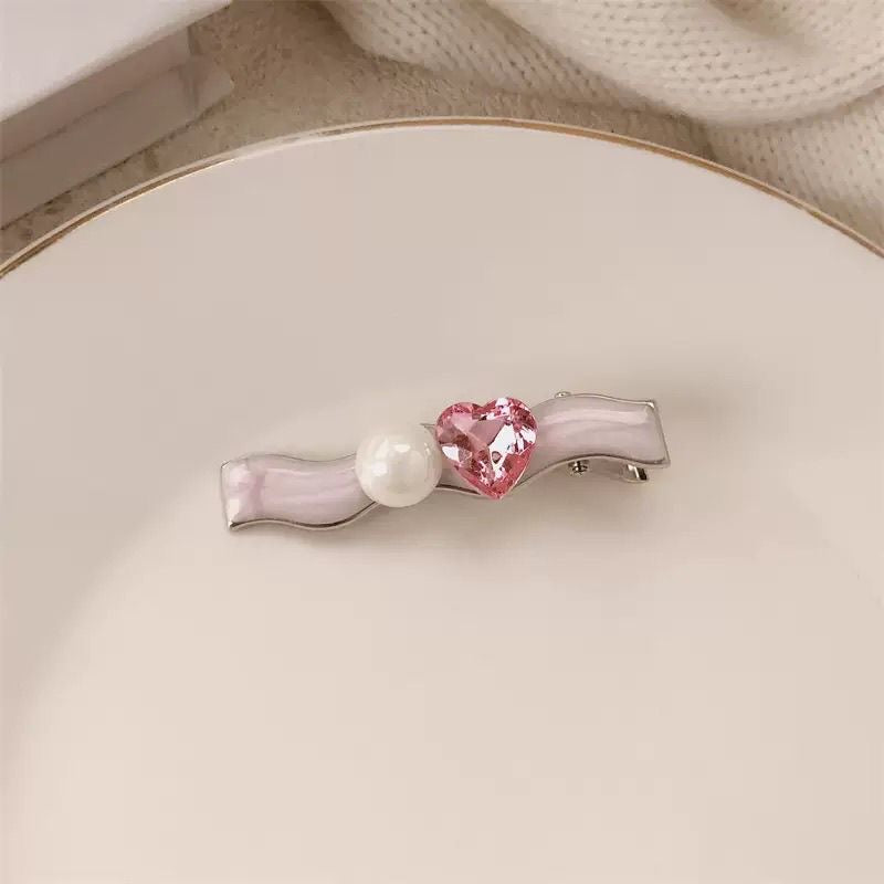 Kawaii Pastel Pearl & Crystal Hair Clip Set – 5-Piece Decorative Barrettes