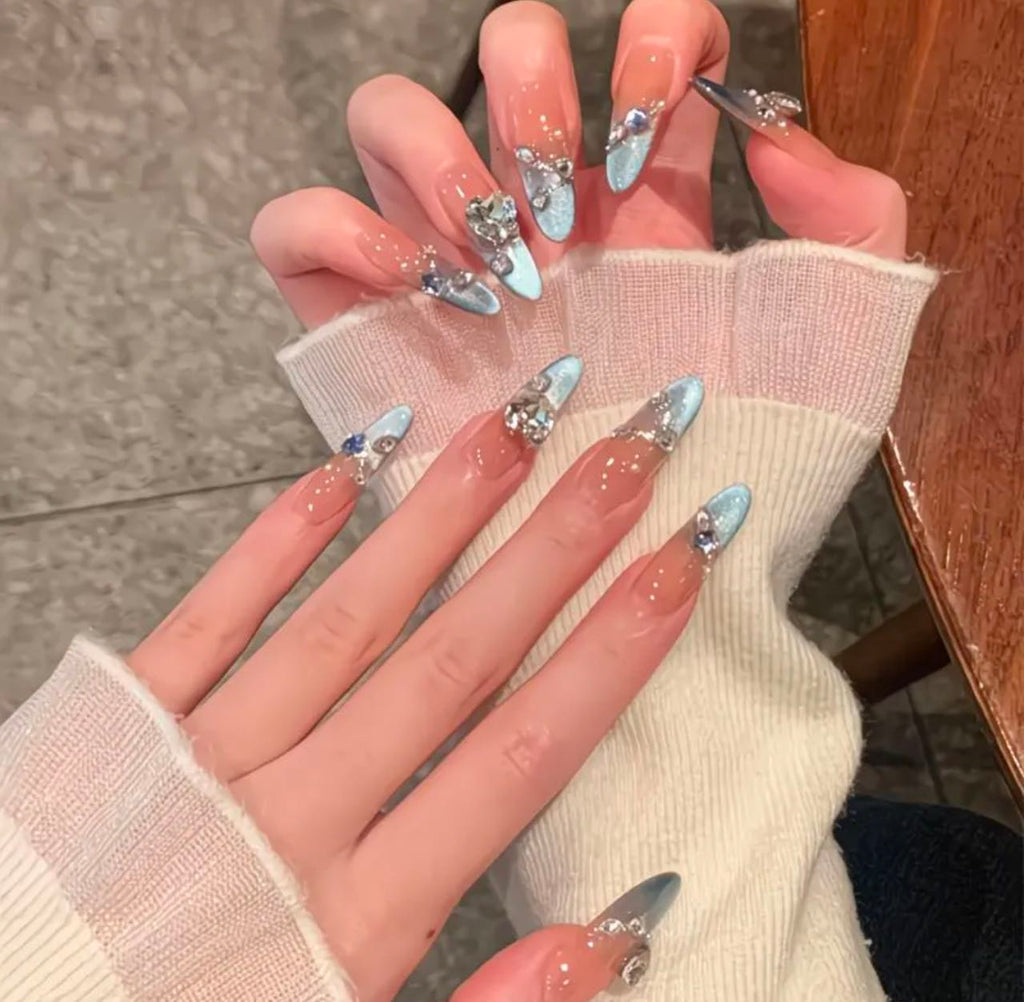 Silver Heart Glam Nails
