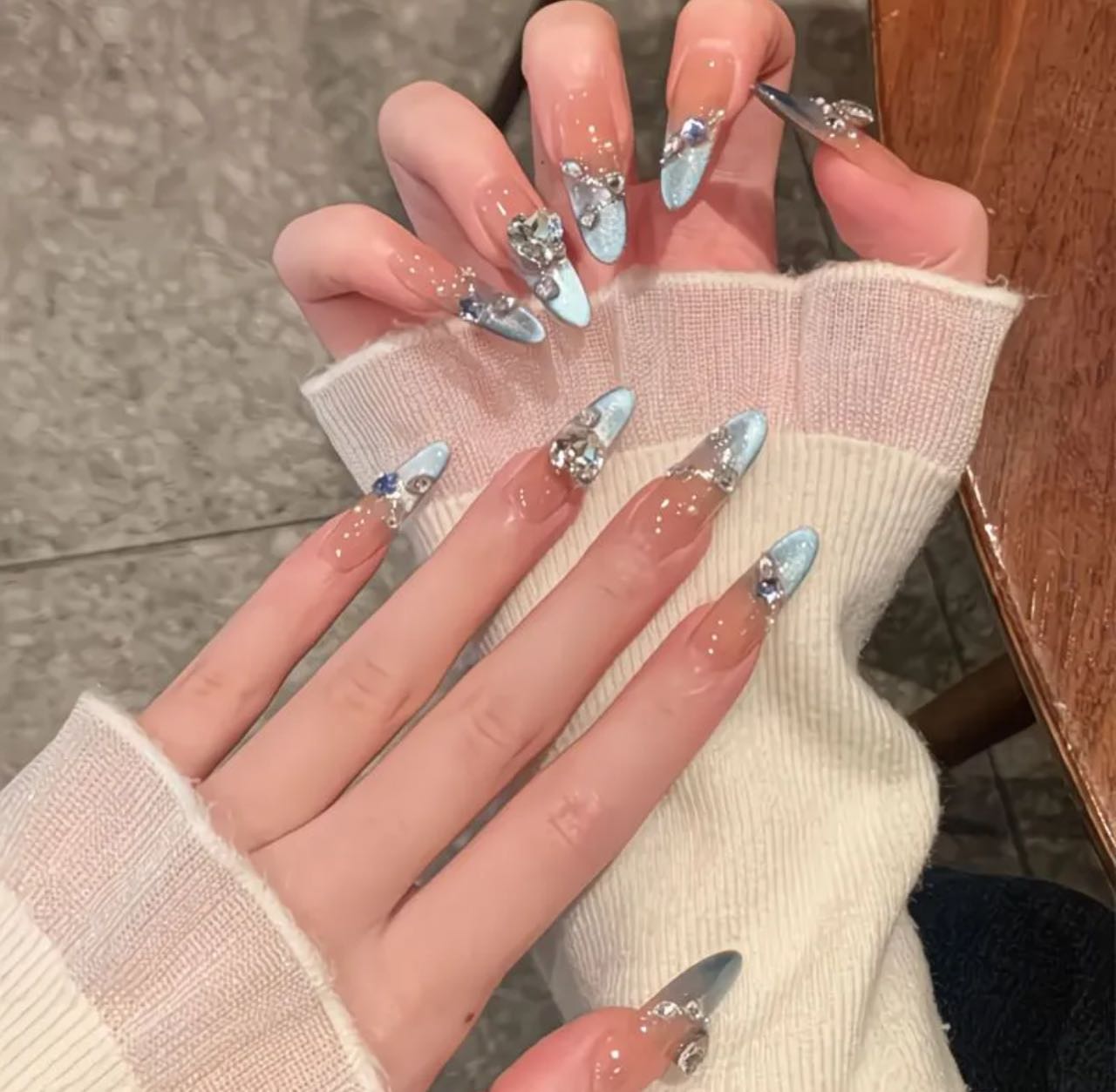 Silver Heart Glam Nails