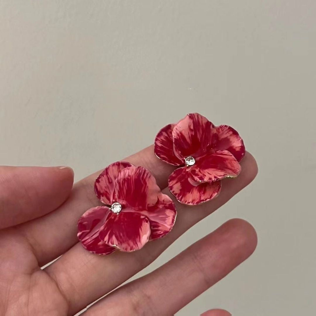 Elegant Enamel Flower Statement Earrings